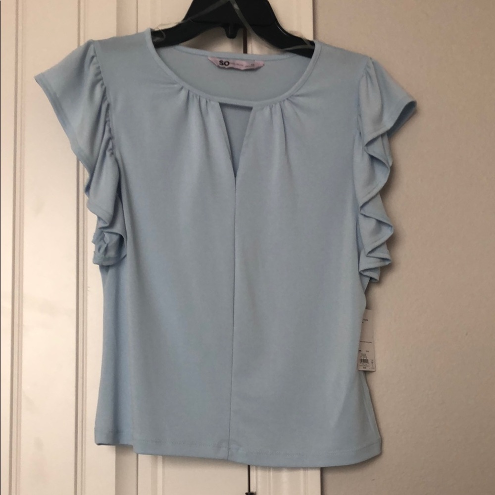 Light Blue Ruffle Sleeve Top